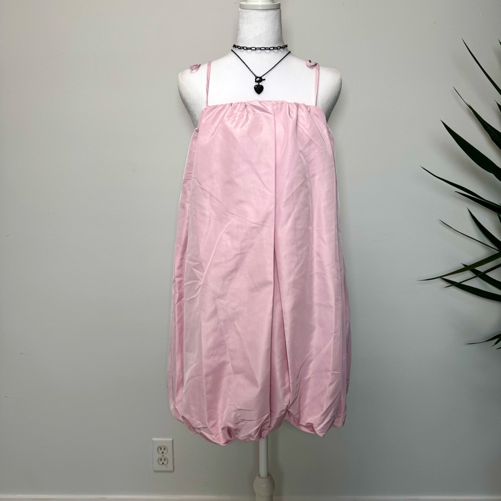 Pink Barbiecore Coquette Taffeta Bubble Hem Mini Dress NWT L Formal Prom - Picture 8 of 9